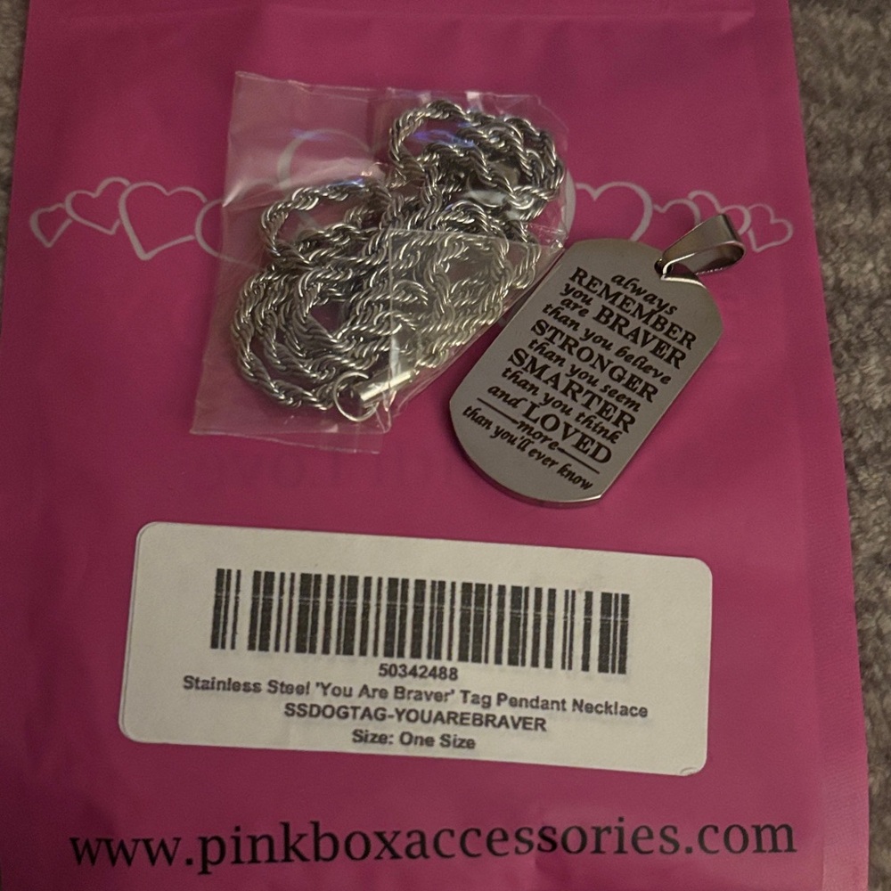 'You Are Braver' Silver Tag Pendant Necklace